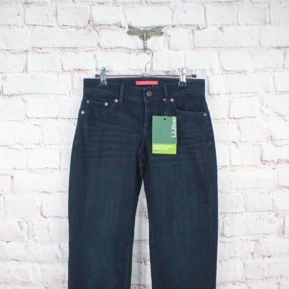 NWT! LL Bean Blue Dark Washed Low Rise Straight Leg Stretch Jeans 2 Pet - Picture 7 of 9